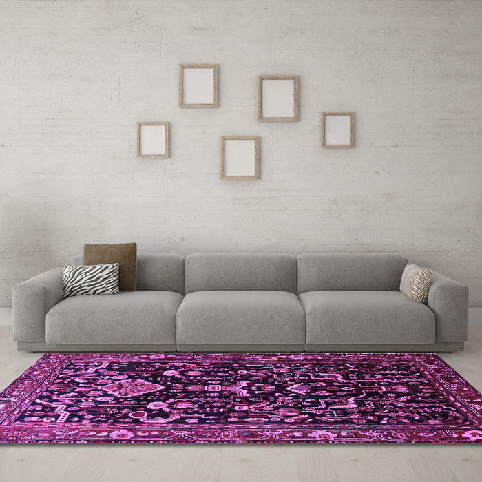 Machine Washable Persian Purple Traditional Area Rugs in a Living Room, wshtr522pur