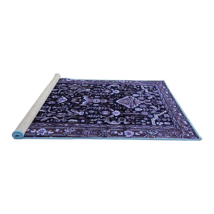 Sideview of Machine Washable Persian Blue Traditional Rug, wshtr522blu