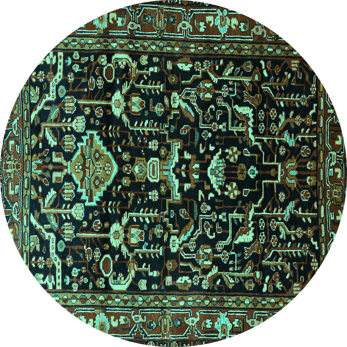 Round Persian Turquoise Traditional Rug, tr522turq