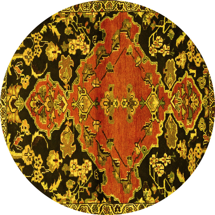 Round Persian Yellow Traditional Rug, tr523yw
