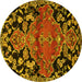 Round Persian Yellow Traditional Rug, tr523yw