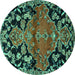 Round Machine Washable Persian Turquoise Traditional Area Rugs, wshtr523turq