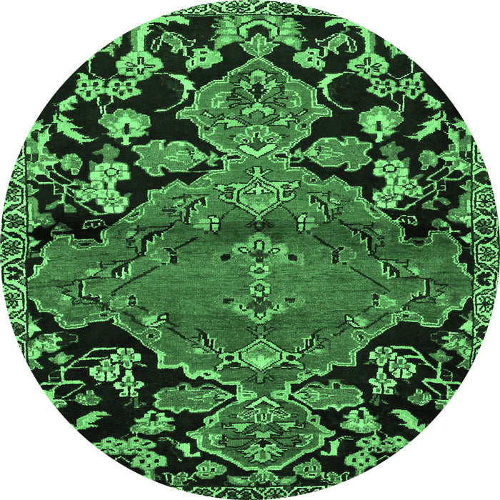 Round Persian Emerald Green Traditional Rug, tr523emgrn
