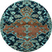 Round Machine Washable Persian Light Blue Traditional Rug, wshtr523lblu