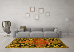 Machine Washable Persian Yellow Traditional Rug in a Living Room, wshtr523yw