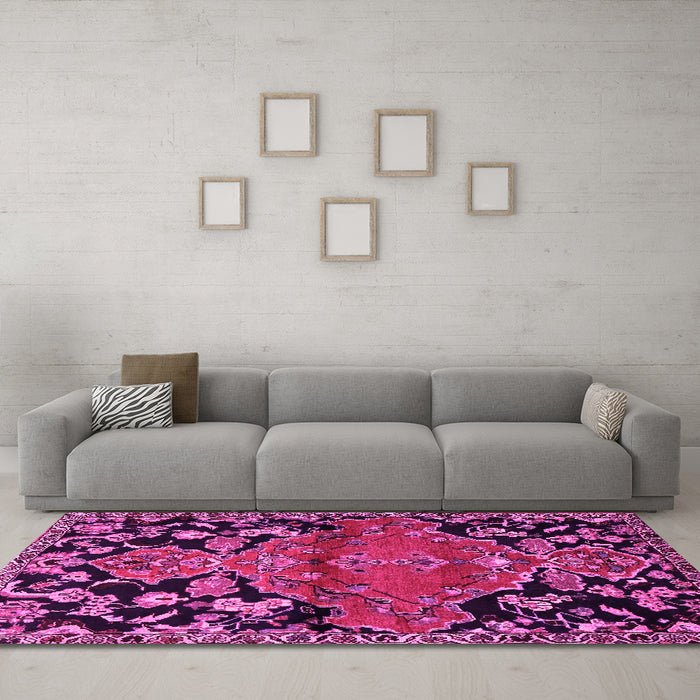 Machine Washable Persian Pink Traditional Rug in a Living Room, wshtr523pnk