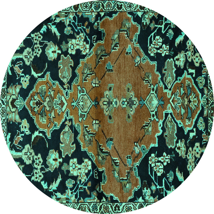 Round Persian Turquoise Traditional Rug, tr523turq