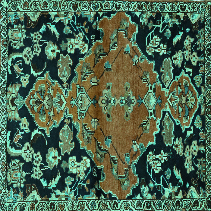Square Machine Washable Persian Turquoise Traditional Area Rugs, wshtr523turq