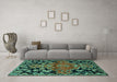 Machine Washable Persian Turquoise Traditional Area Rugs in a Living Room,, wshtr523turq