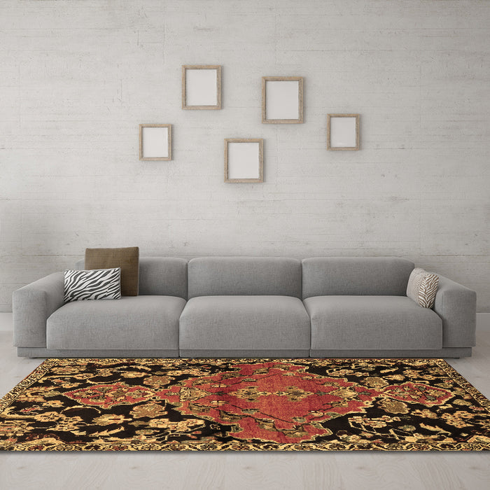 Machine Washable Persian Brown Traditional Rug in a Living Room,, wshtr523brn