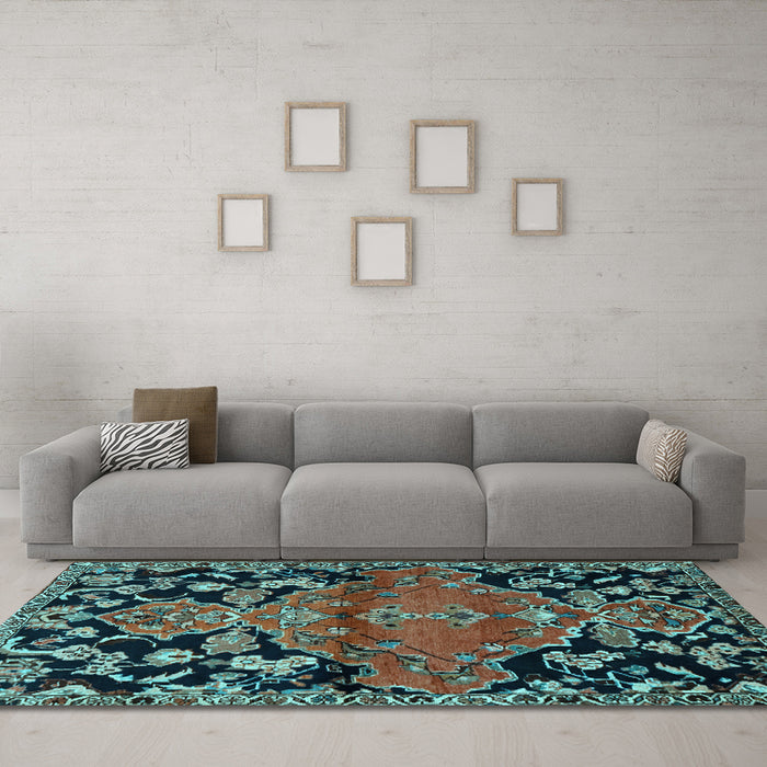 Machine Washable Persian Light Blue Traditional Rug in a Living Room, wshtr523lblu