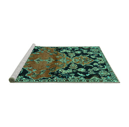 Sideview of Machine Washable Persian Turquoise Traditional Area Rugs, wshtr523turq