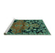 Sideview of Machine Washable Persian Turquoise Traditional Area Rugs, wshtr523turq