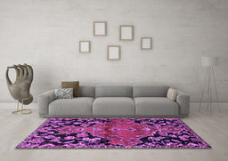 Machine Washable Persian Purple Traditional Area Rugs in a Living Room, wshtr523pur