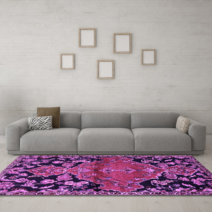 Machine Washable Persian Purple Traditional Area Rugs in a Living Room, wshtr523pur
