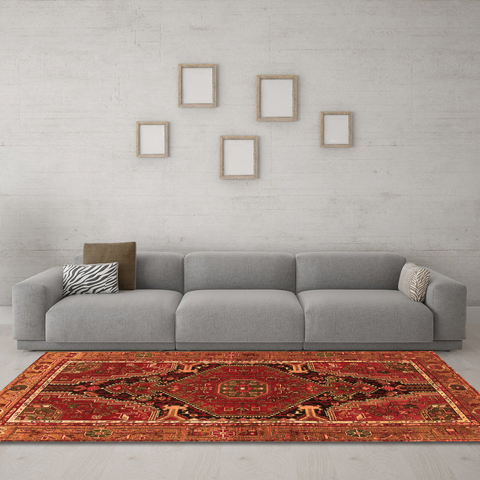 Machine Washable Persian Orange Traditional Area Rugs in a Living Room, wshtr524org