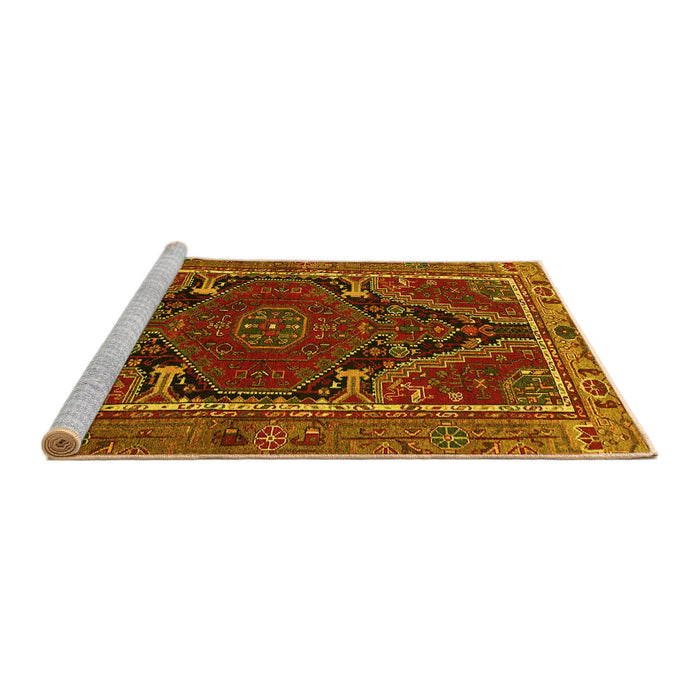 Sideview of Machine Washable Persian Yellow Traditional Rug, wshtr524yw