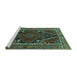 Sideview of Machine Washable Persian Turquoise Traditional Area Rugs, wshtr524turq