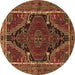 Round Machine Washable Persian Brown Traditional Rug, wshtr524brn