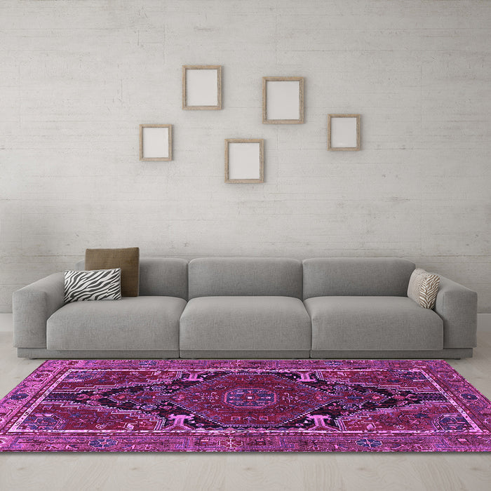 Machine Washable Persian Purple Traditional Area Rugs in a Living Room, wshtr524pur