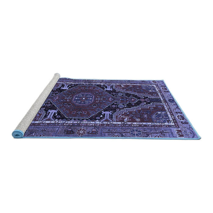Sideview of Machine Washable Persian Blue Traditional Rug, wshtr524blu