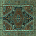 Square Machine Washable Persian Turquoise Traditional Area Rugs, wshtr524turq