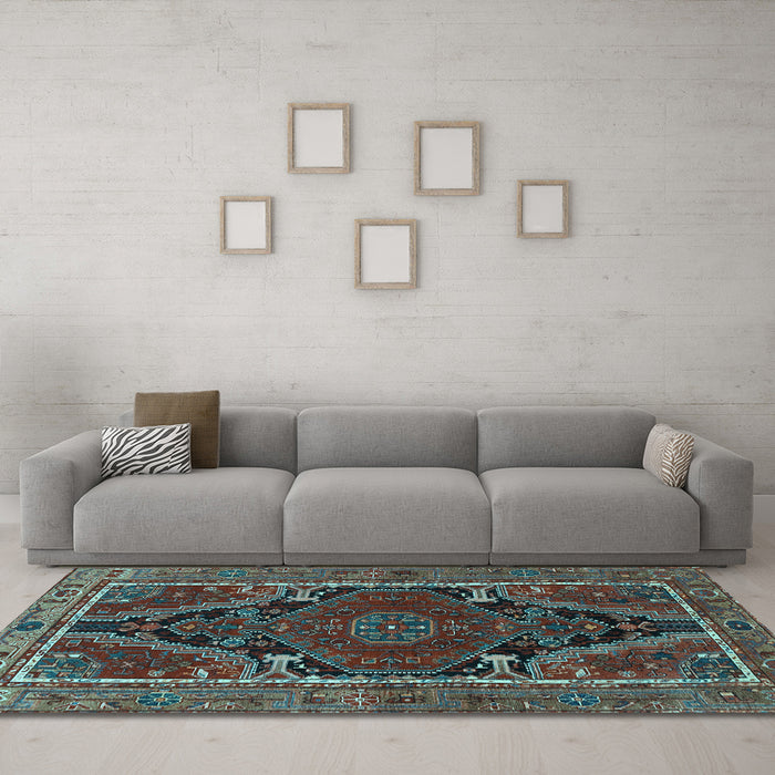 Machine Washable Persian Light Blue Traditional Rug in a Living Room, wshtr524lblu