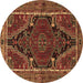 Round Persian Brown Traditional Rug, tr524brn