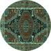 Round Persian Turquoise Traditional Rug, tr524turq