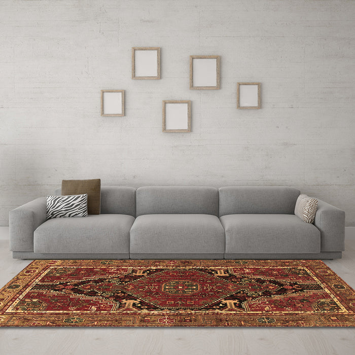 Machine Washable Persian Brown Traditional Rug in a Living Room,, wshtr524brn