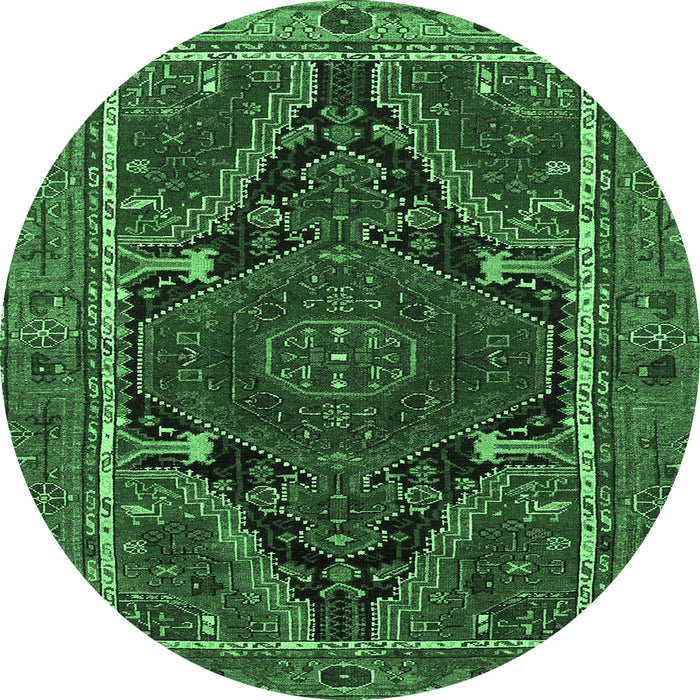 Round Persian Emerald Green Traditional Rug, tr524emgrn