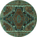 Round Machine Washable Persian Turquoise Traditional Area Rugs, wshtr524turq