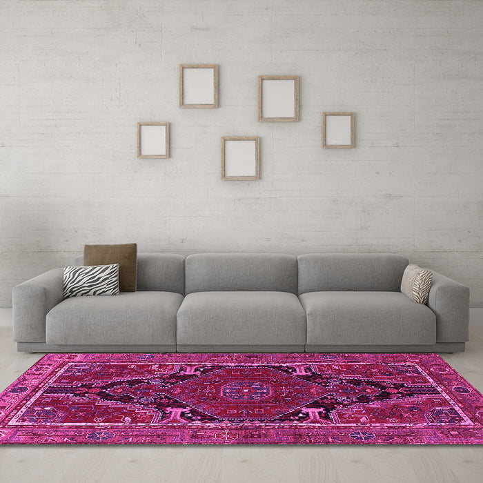 Machine Washable Persian Pink Traditional Rug in a Living Room, wshtr524pnk