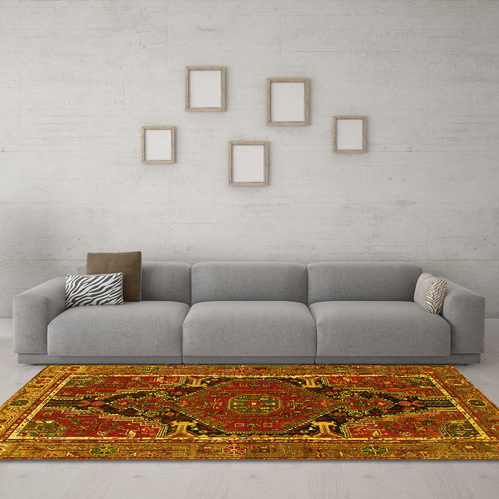 Machine Washable Persian Yellow Traditional Rug in a Living Room, wshtr524yw