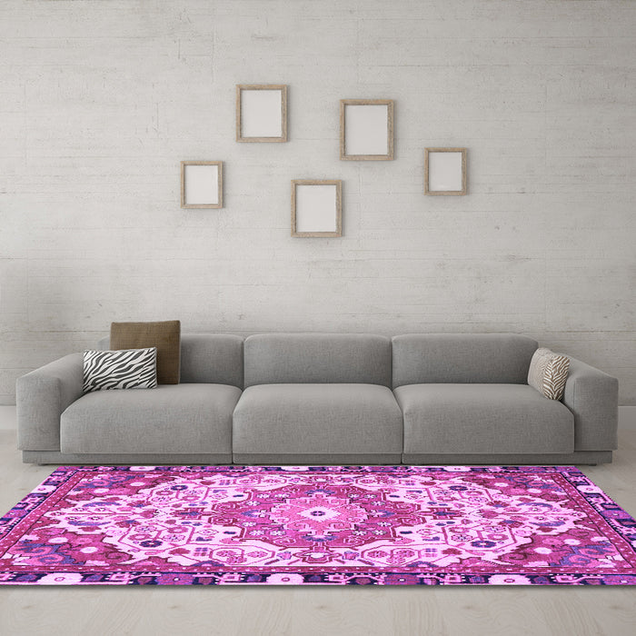 Machine Washable Medallion Purple Traditional Area Rugs in a Living Room, wshtr525pur
