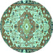 Round Machine Washable Medallion Turquoise Traditional Area Rugs, wshtr525turq