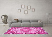 Machine Washable Medallion Pink Traditional Rug, wshtr525pnk