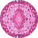 Round Machine Washable Medallion Pink Traditional Rug, wshtr525pnk