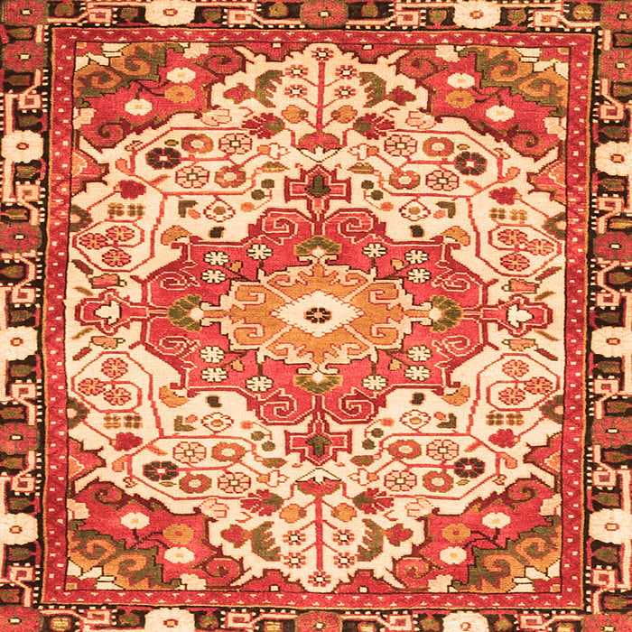 Round Machine Washable Medallion Orange Traditional Area Rugs, wshtr525org