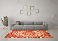 Machine Washable Medallion Orange Traditional Rug, wshtr525org