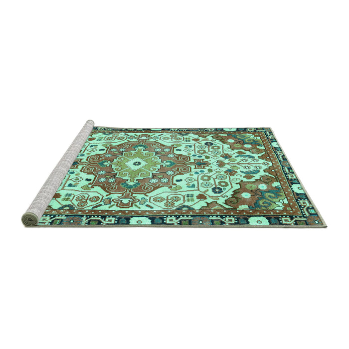 Sideview of Machine Washable Medallion Turquoise Traditional Area Rugs, wshtr525turq