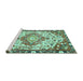 Sideview of Machine Washable Medallion Turquoise Traditional Area Rugs, wshtr525turq