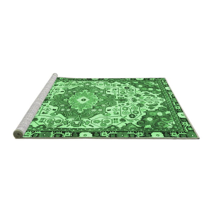 Sideview of Machine Washable Medallion Emerald Green Traditional Area Rugs, wshtr525emgrn