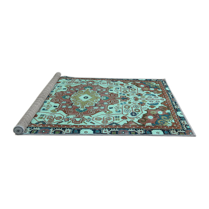 Sideview of Machine Washable Medallion Light Blue Traditional Rug, wshtr525lblu