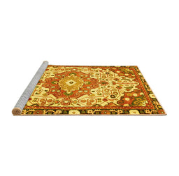 Sideview of Machine Washable Medallion Yellow Traditional Rug, wshtr525yw