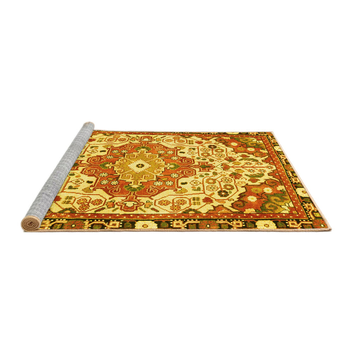 Sideview of Machine Washable Medallion Yellow Traditional Rug, wshtr525yw