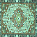 Square Machine Washable Medallion Turquoise Traditional Area Rugs, wshtr525turq