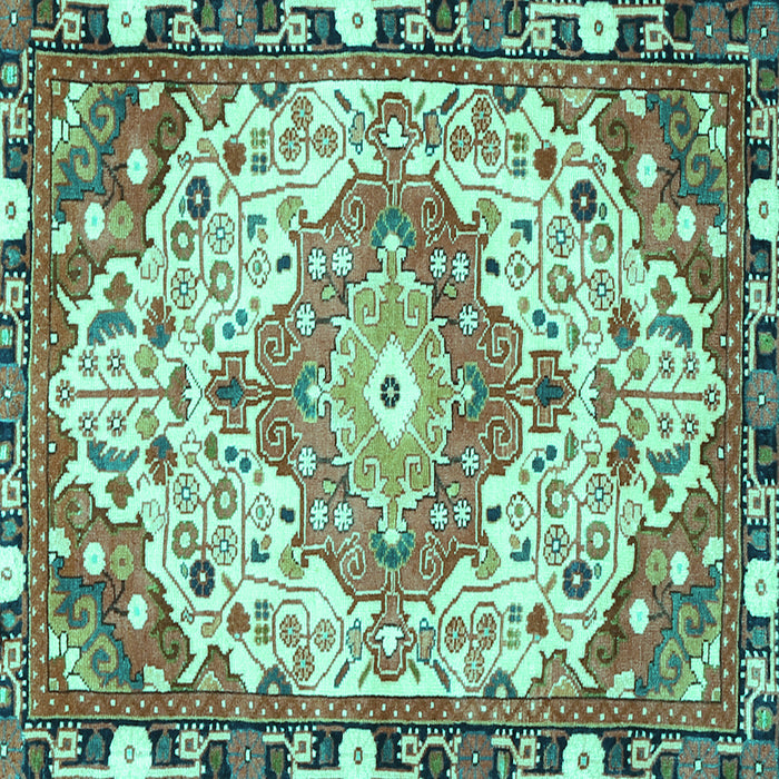Square Medallion Turquoise Traditional Rug, tr525turq