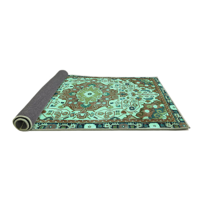 Sideview of Medallion Turquoise Traditional Rug, tr525turq