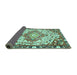 Sideview of Medallion Turquoise Traditional Rug, tr525turq